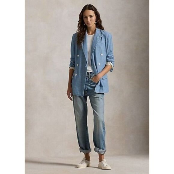 NEW Polo Ralph Lauren Women's 8 Double-Breasted Chambray Blazer NWT $698 - Picture 2 of 6